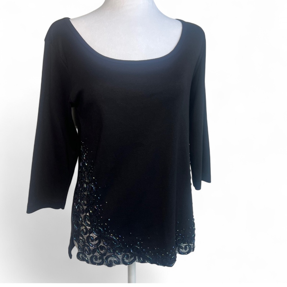 100% cotton Elegant Black Women's Top with Lace Detail‎